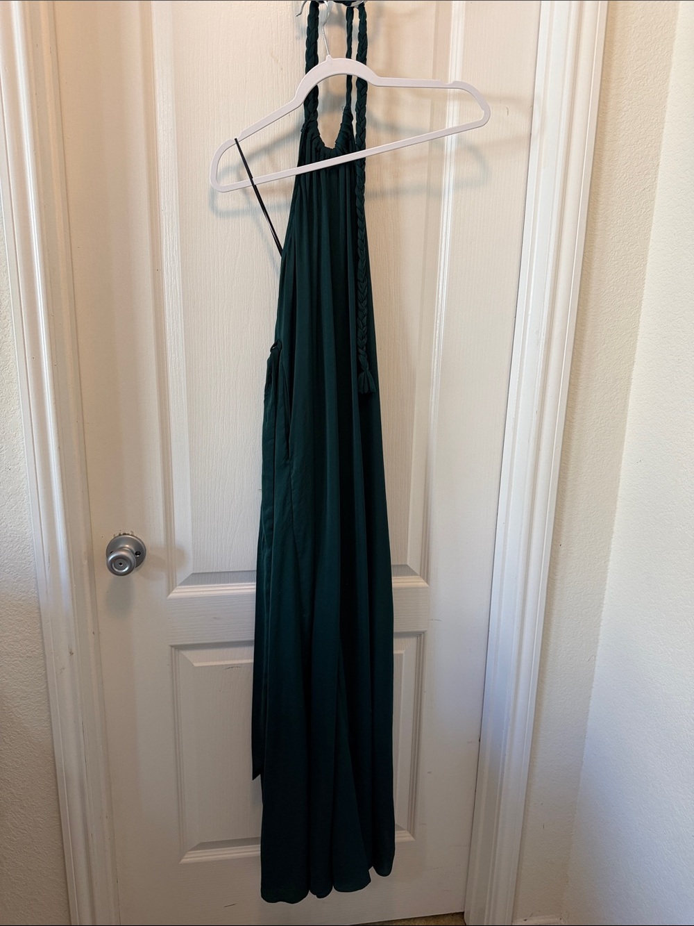 Dark Green Halter Maxi Jumpsuit with Braided Straps